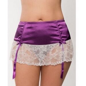 Lingerie Garter Skirt 18/20 2X- Satin Lace Lane Bryant Cacique Purple Plus Size